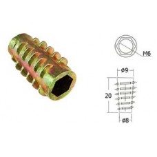 DV620 ตัวหนอน M6×20 (ไม่ปีก) ตัวหนอนฝังไม้ Driving Nuts